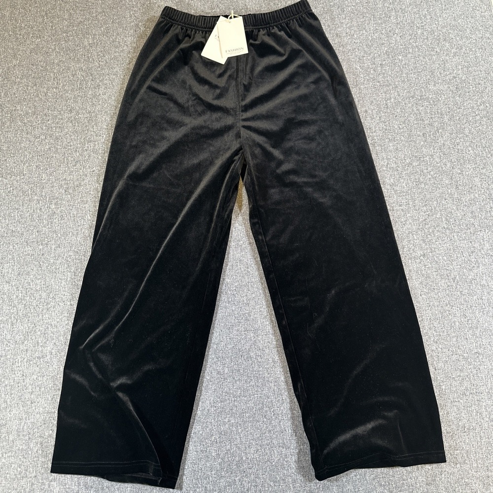 Womens Sweatpants 2XL Black Soft Shiny Joggers Lounge Casual Comfort Plus Size